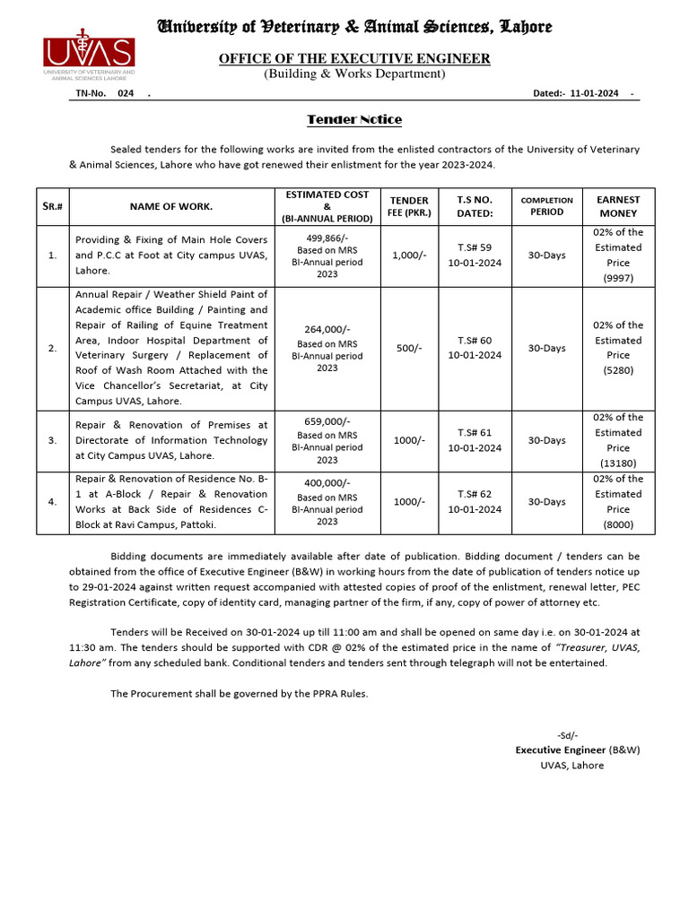 Office of The Executive Engineer: (Building & Works Department) | PDF