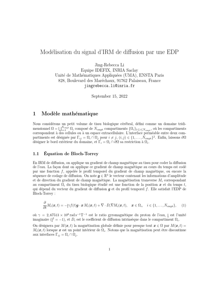 Modélisation IRM de diffusion par EDP | PDF | Imagerie par résonance ...