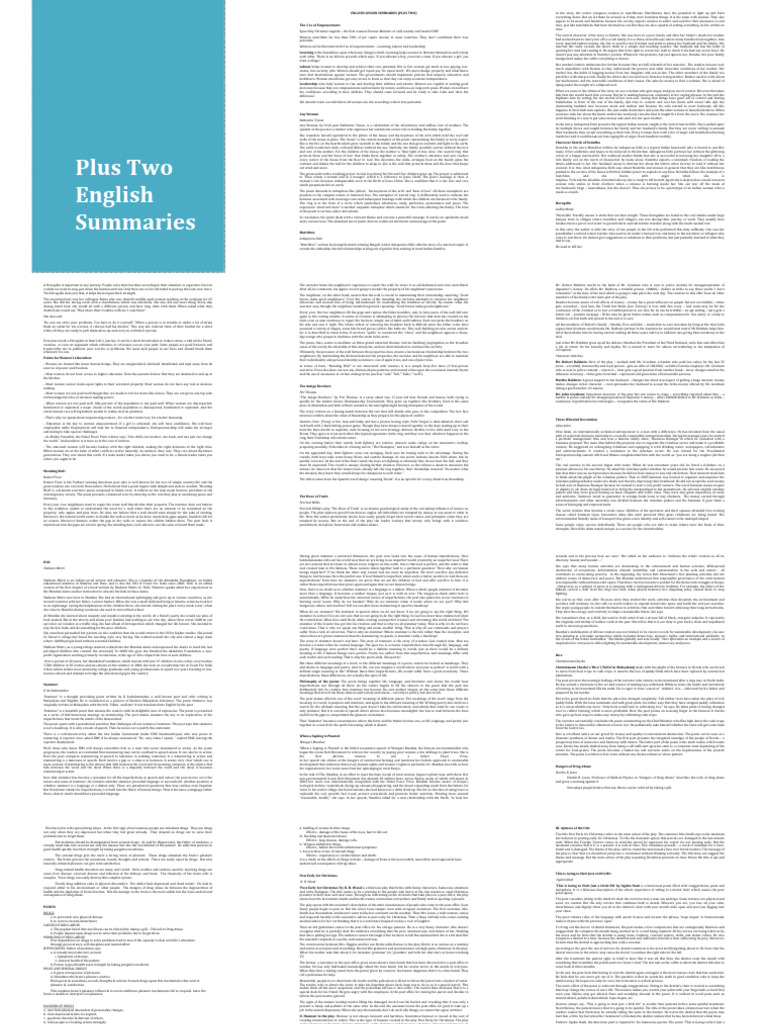 Plus Two English (Summary 6x1) Micro | PDF