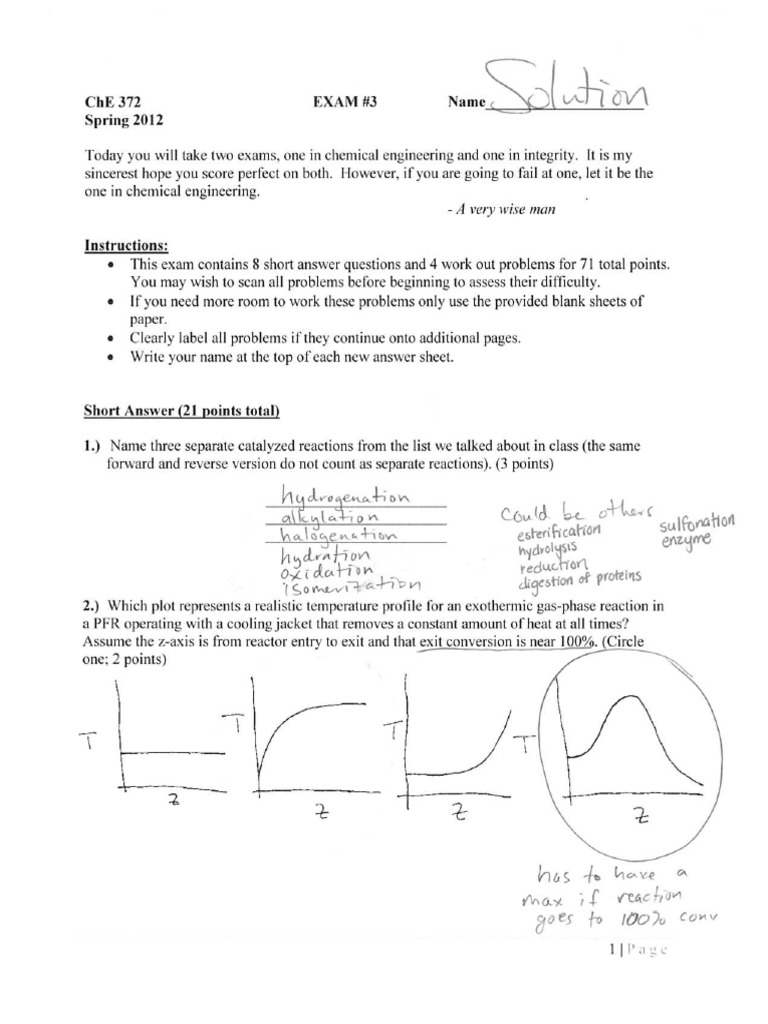CHE 372 - Midterm III - Spring 2012 - Ellison | PDF