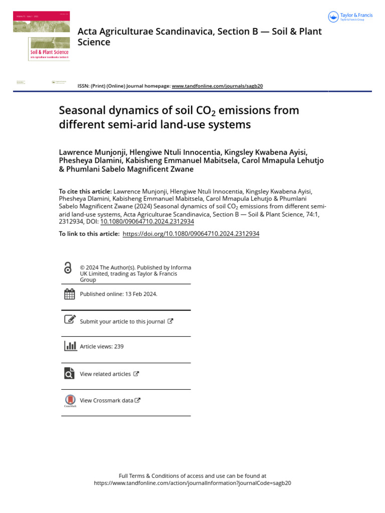 Seasonal Dynamics of Soil CO2 Emissions From Different Semi-Arid Land ...