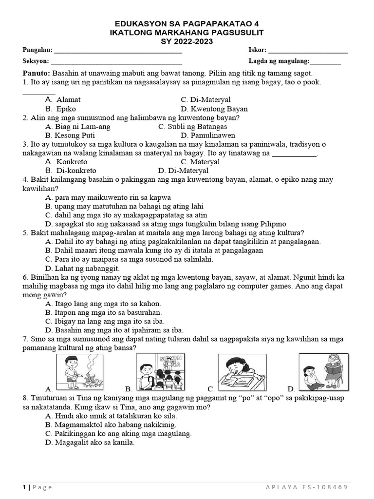 Periodical Test Q3 Esp4 Melc Based | PDF