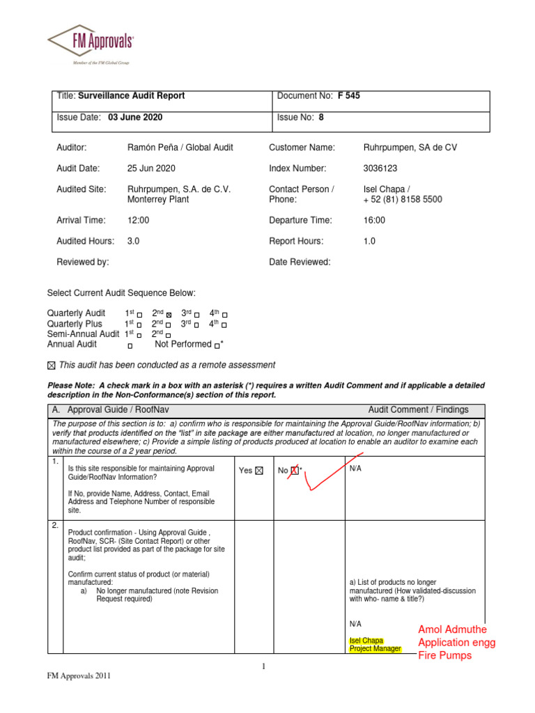 FM Audit Report: Ruhrpumpen 2020 | PDF | Iso 9000 | Pump