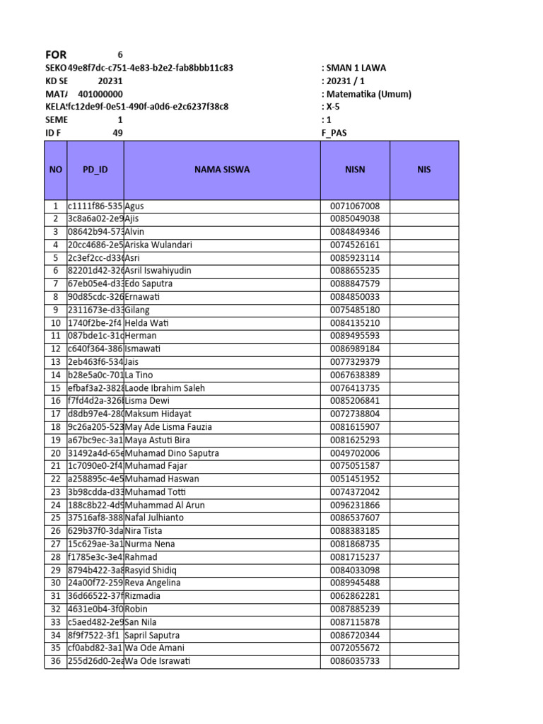 NIL - SAS - 20231 - Matematika (Umum) - X-5 | PDF