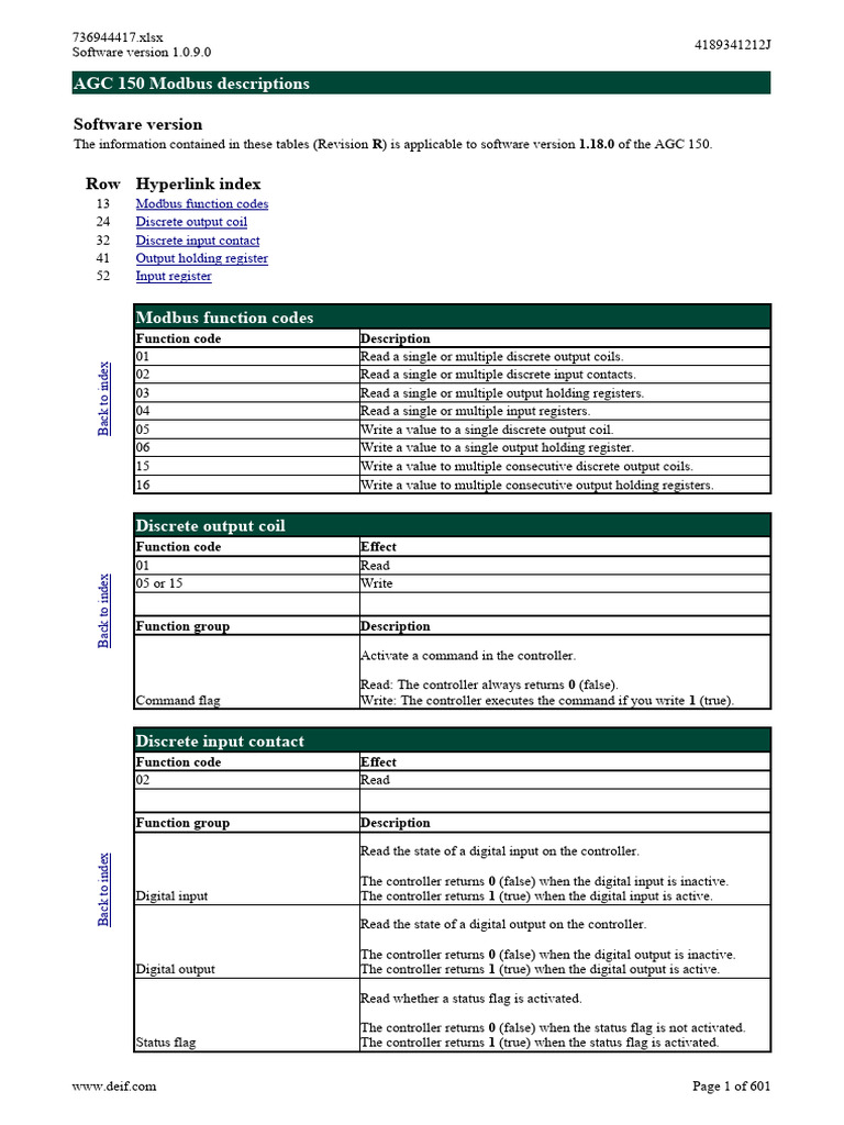 Agc 150 Modbus Server Tables 4189341212 Uk | PDF | Computer Engineering ...