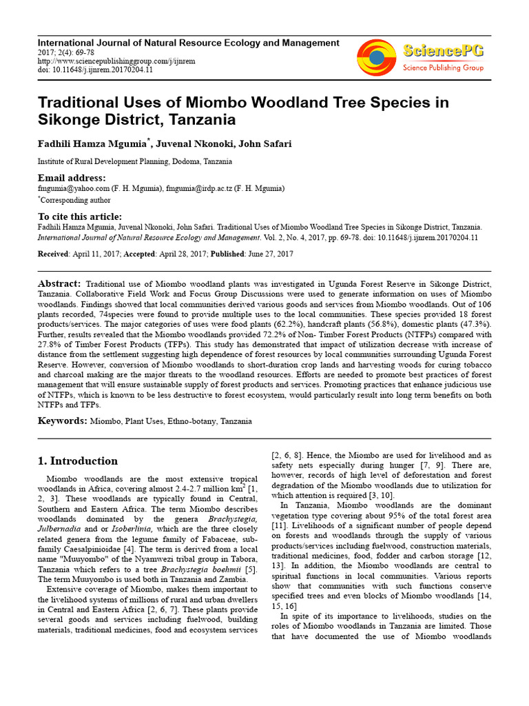 Traditional Uses of Miombo Trees in Tanzania | PDF | Forests