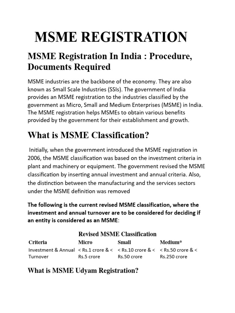 MSME Registration Process and Benefits | PDF | Small And Medium Sized ...