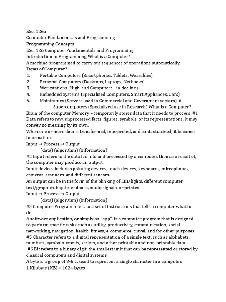 Fundamentals of programming | PDF | Byte | Algorithms