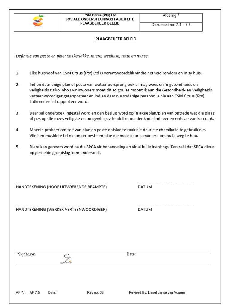 Beleid - Plaagbeheer | PDF