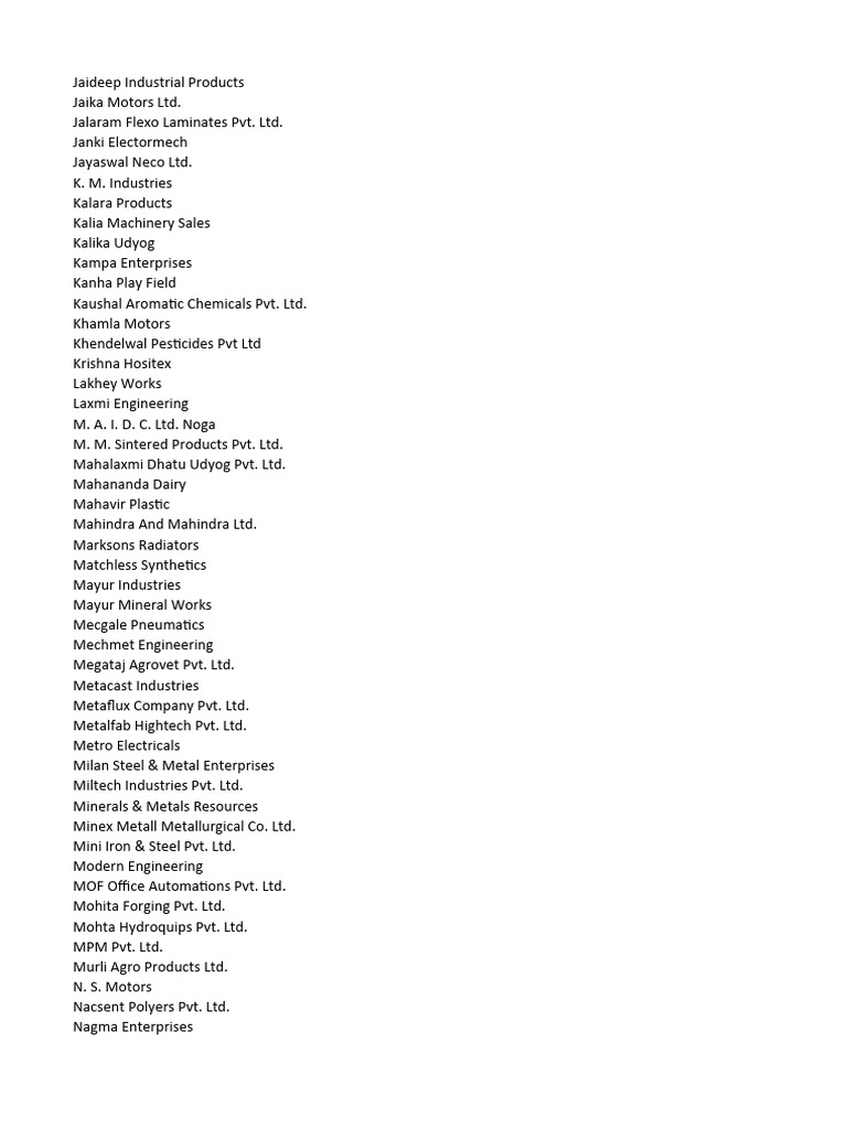 MIDC Company List Download Free PDF Pipe (Fluid Conveyance) Screw