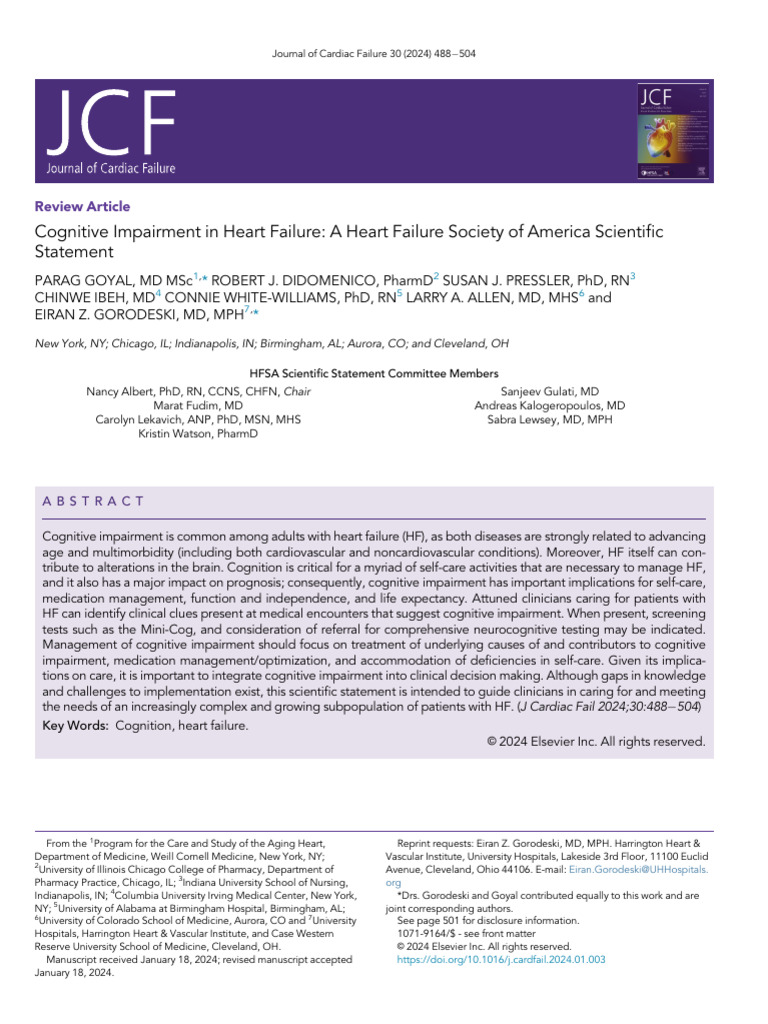 Cognitive Impairment in Heart Failure | PDF | Dementia | Hippocampus