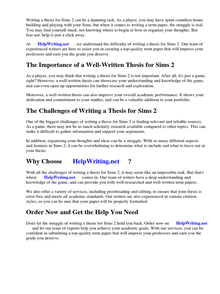 Sims 2 Write Term Paper | PDF | Books | Thesis