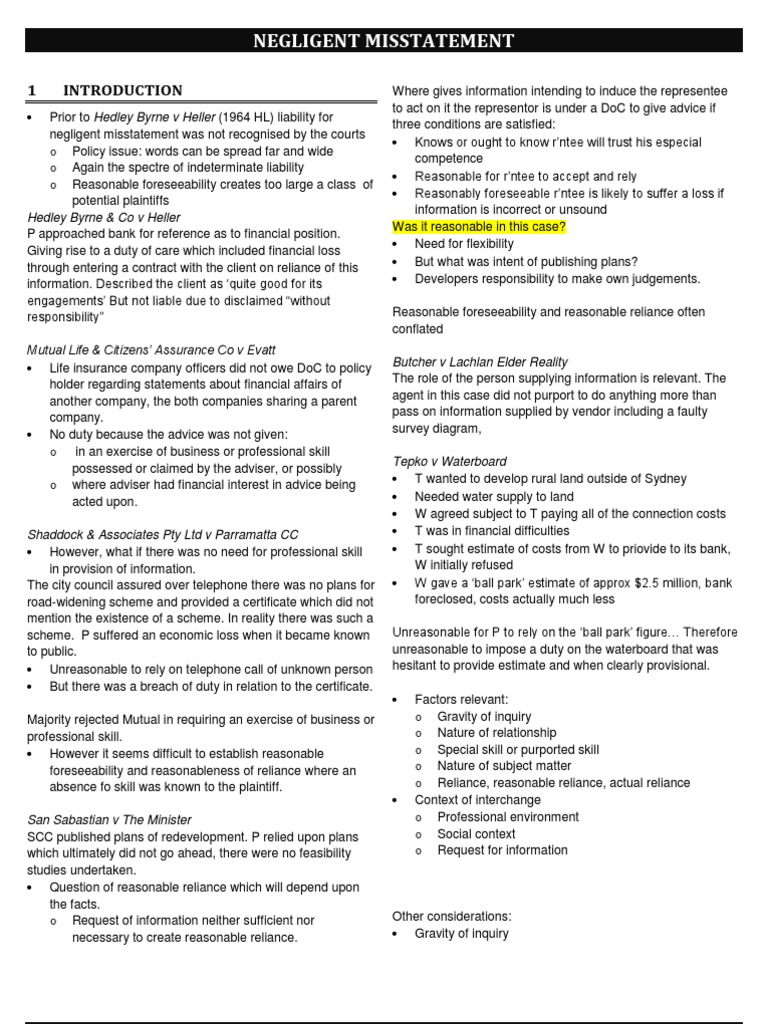 6 Negligent Misstatement Negligence Misrepresentation