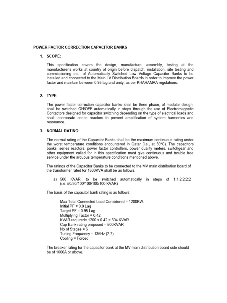 FINAL Capacitor Bank Spec - REV-0 | PDF | Capacitor | Inductor