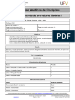 Programa Analitico-Introdução Aos Estudos Literários I