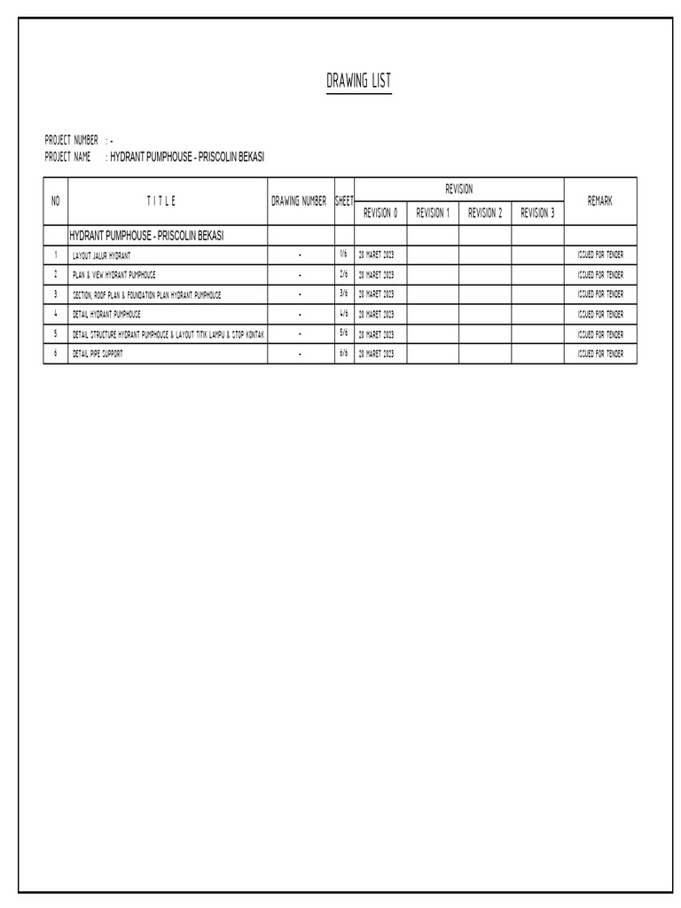 Hydrant Pumphouse Drawing List | PDF