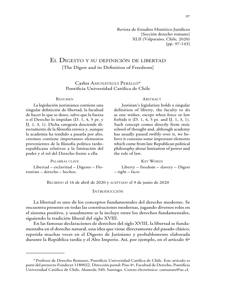 El Digesto Y Su Definicion De Libertad PDF Libertad Violencia