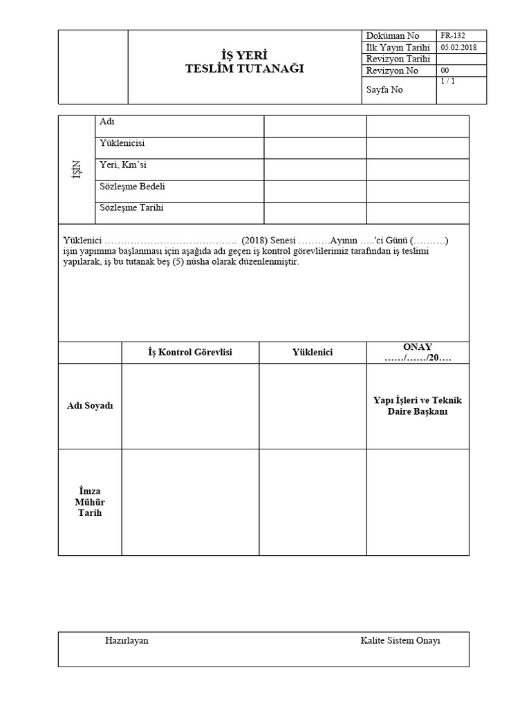 FR-132-İşyeri Teslim Tutanağı | PDF