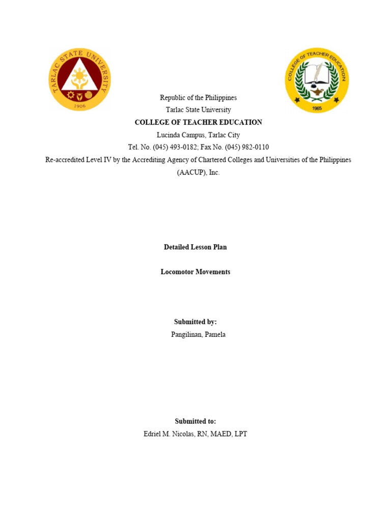 Detailed Lesson Eight Locomotor Movents Plan Pdf Animal Locomotion