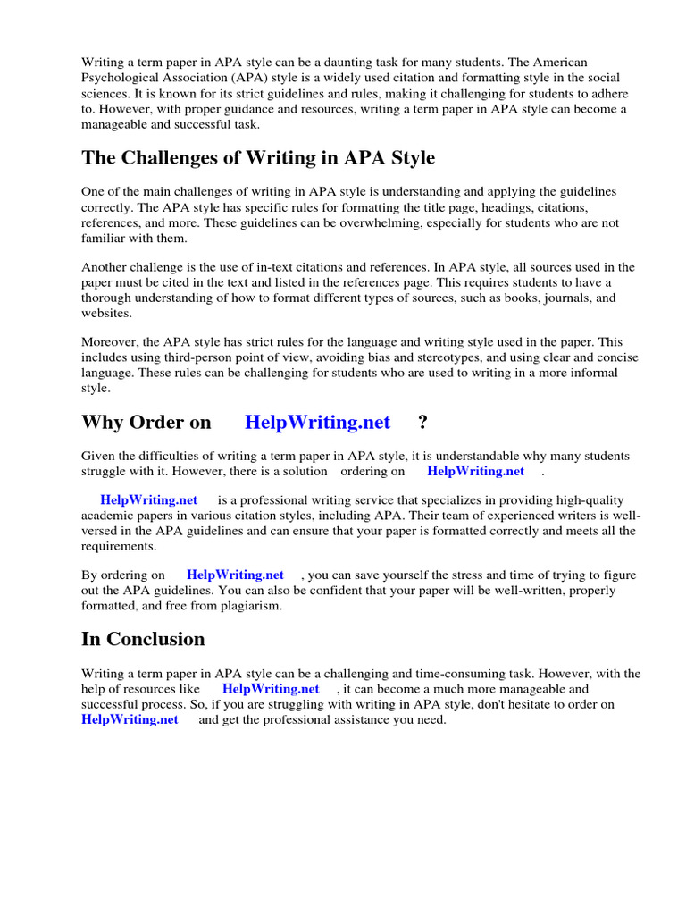 Writing A Term Paper in Apa Style | PDF | Apa Style | Citation