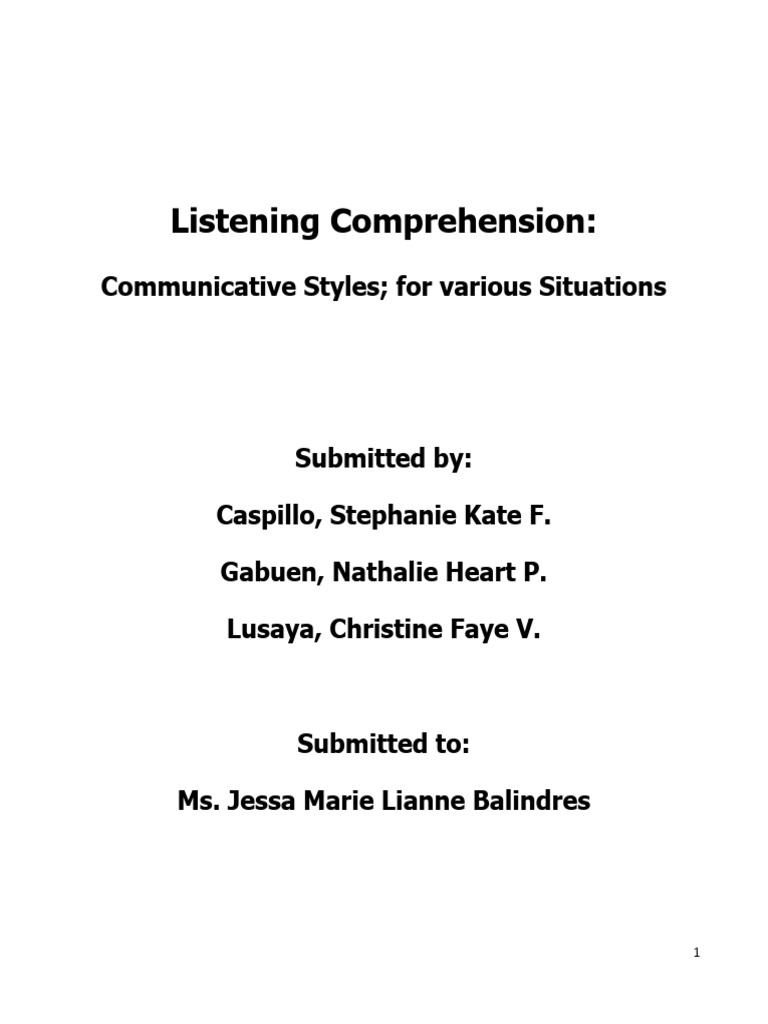 Listening Comprehension Group 7 CASGALU | PDF | Human Communication ...