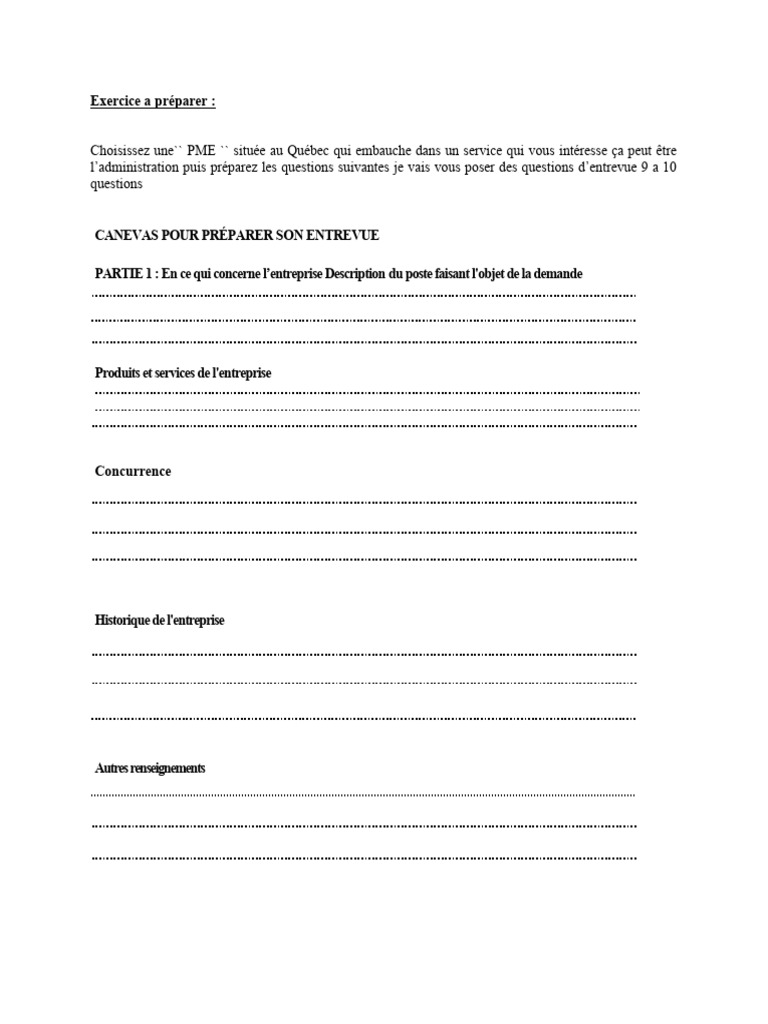 Questions d'entrevue pour PME au Québec | PDF | Économie