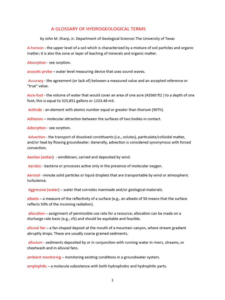 Hydrogeological Terms Glossary | PDF | Aquifer | Earth Sciences