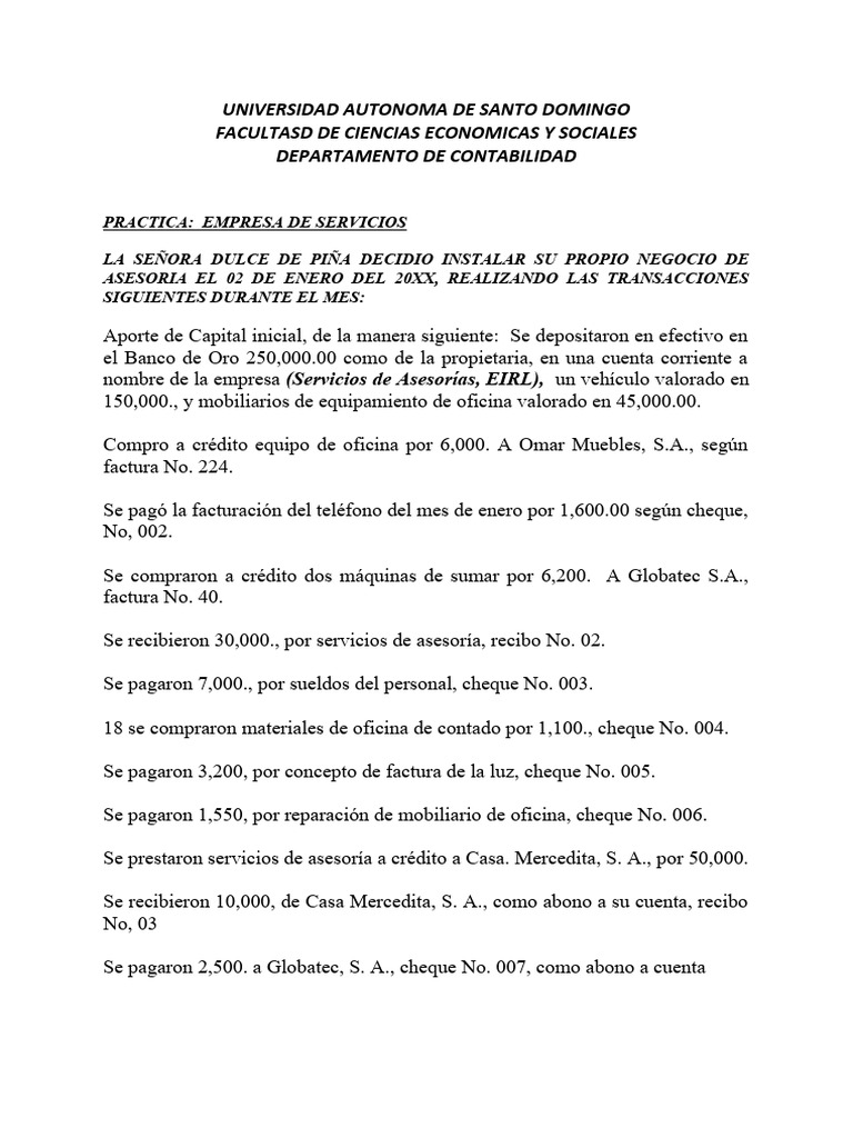 Practica Unidad Iii Ciclo Contable Para Una Empresa De Servicios Pdf