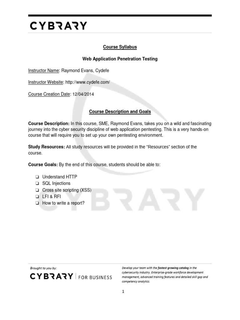 Web App Pentesting Course Overview | PDF | Penetration Test | Security ...