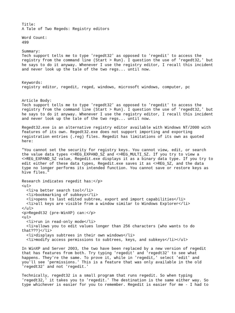 A tale of two regeds registry editors pdf windows registry software