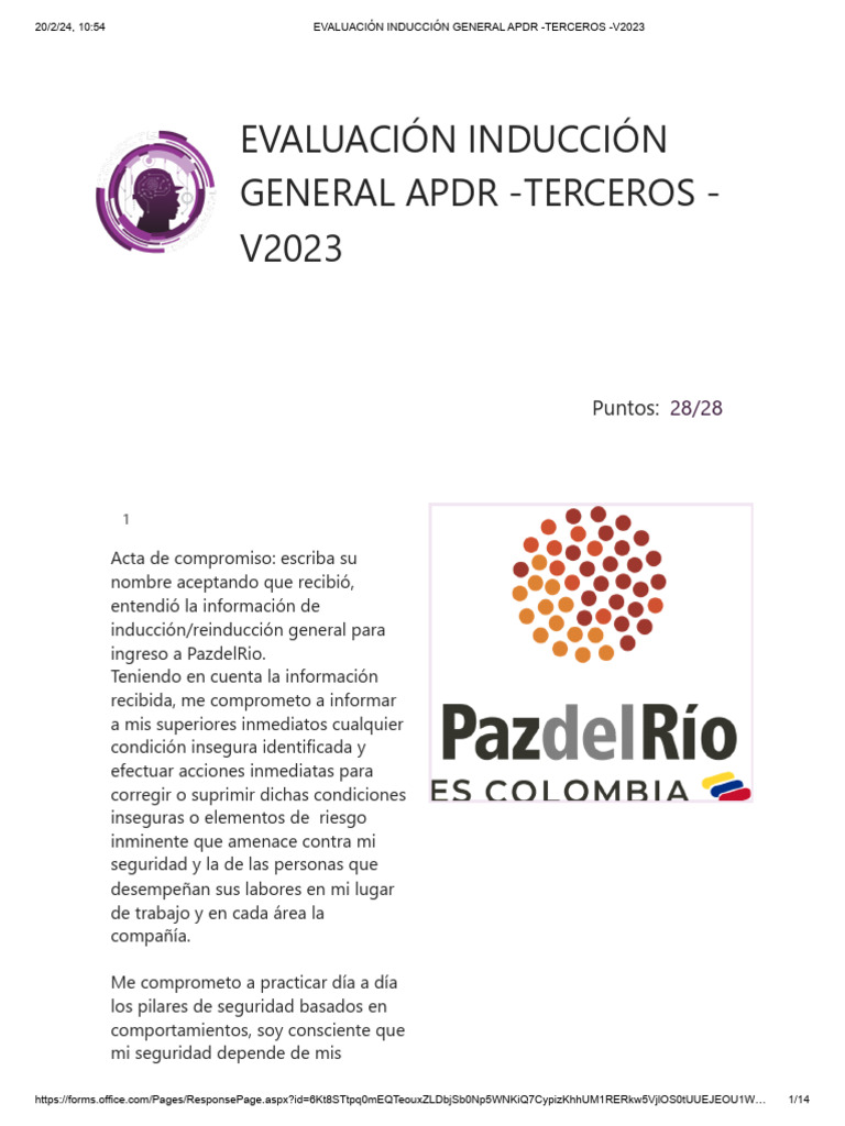Evaluación Inducción General APDR 2023 | PDF | Entorno natural ...