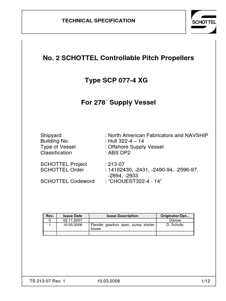 Schottel - SCP 077 4XG - Technical Specification | PDF | Propeller | Pump
