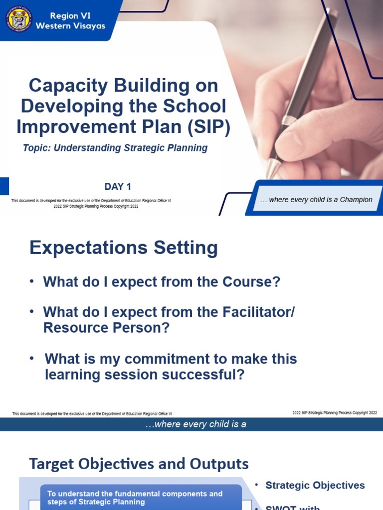 DepEd RO6 SIP Day 1 2022 v.1 | PDF | Strategic Planning | Strategic ...