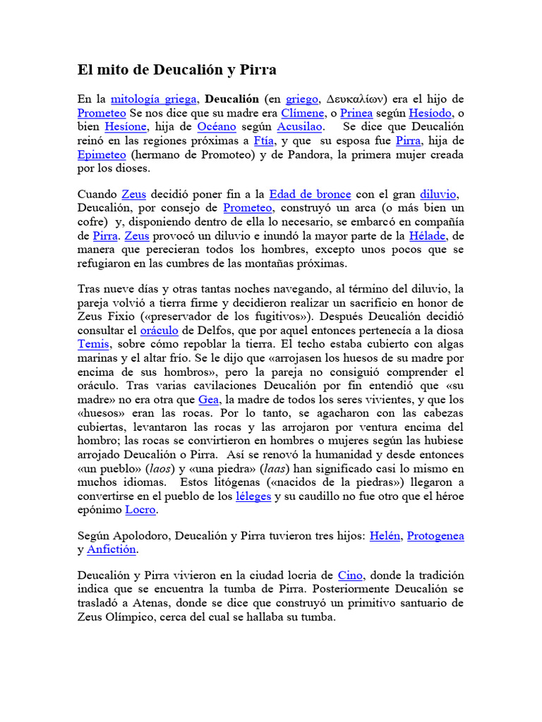Mito de Deucalión y Pirra en Grecia | PDF