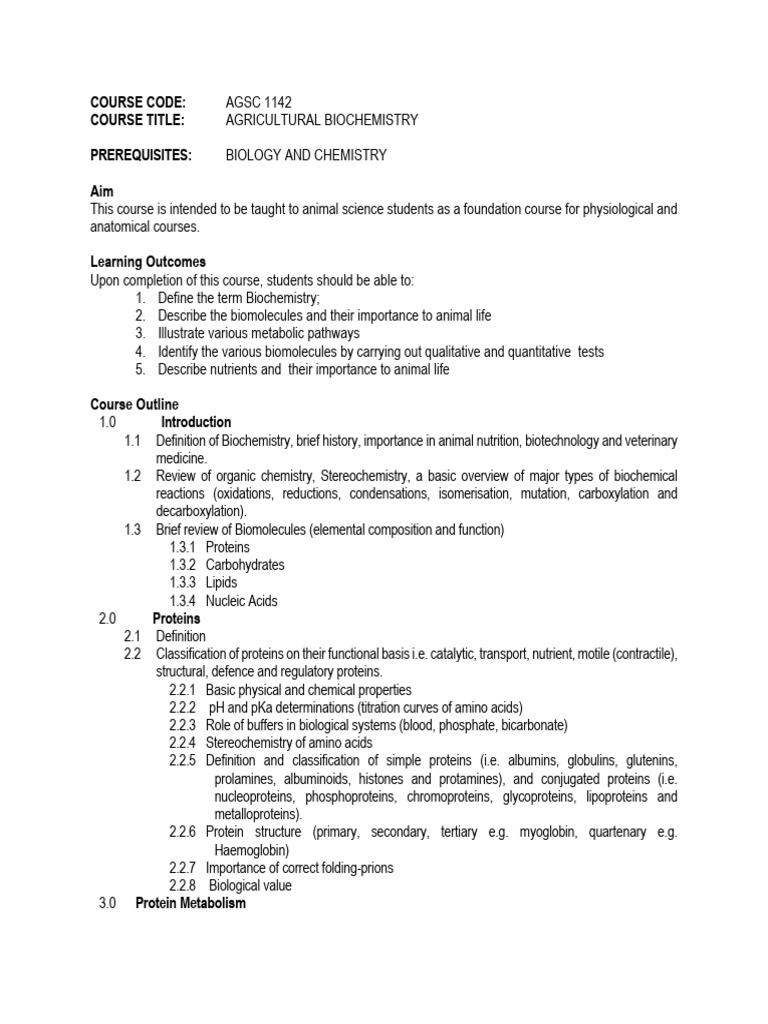 Agsc 1142 Agricultural Biochemistry Palabana | PDF | Metabolism | Proteins