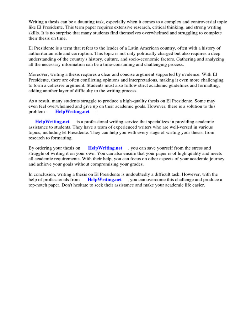 El Presidente Term Paper | PDF | Presidents Of The United States ...