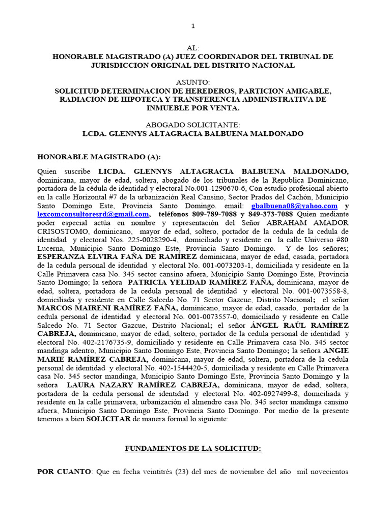 Solicitud Particion y Transferencia Inmobiliaria Tribunal Familia ...