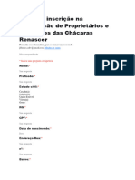 Ficha de Inscrição Na Associação de Proprietários e Moradores Das Chácaras Renascer