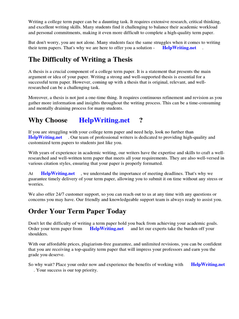 College Term Paper Writing Help | PDF | Academic Publishing | Essays