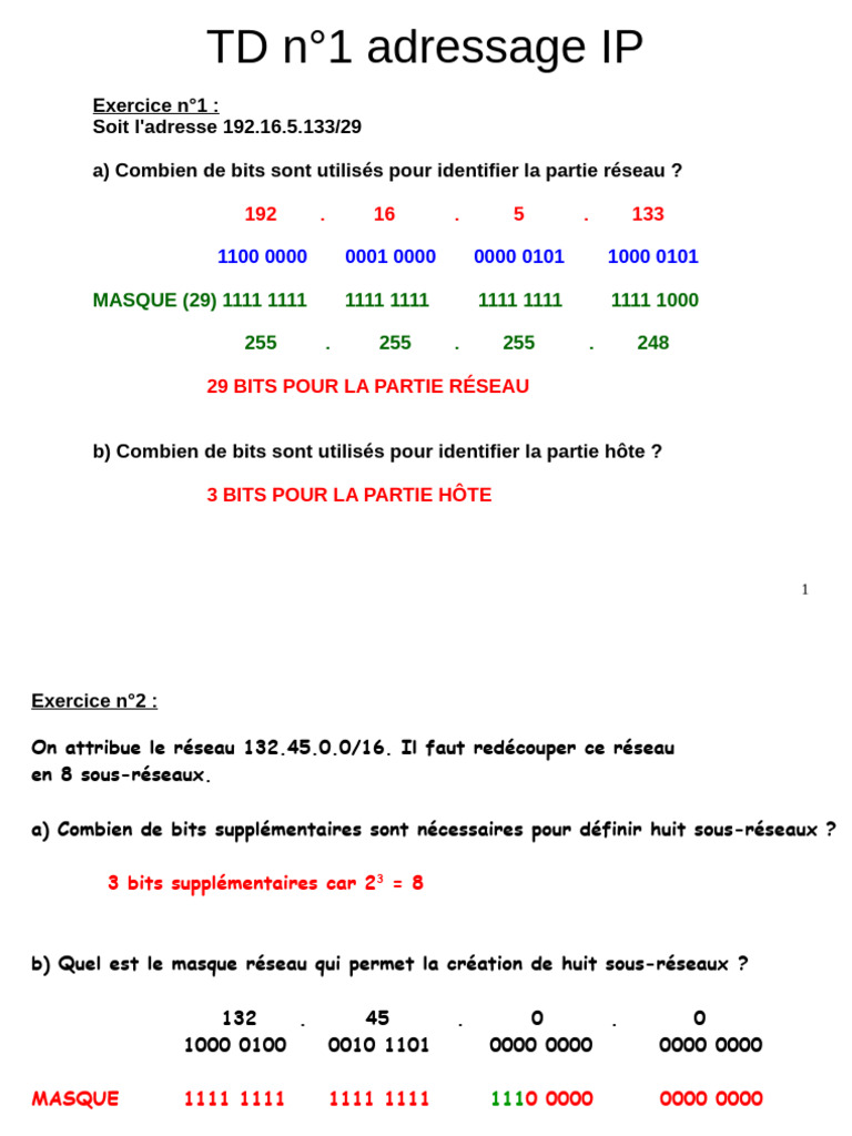 Exercice sur l'adressage IP et sous-réseaux | PDF | Adresse IP ...