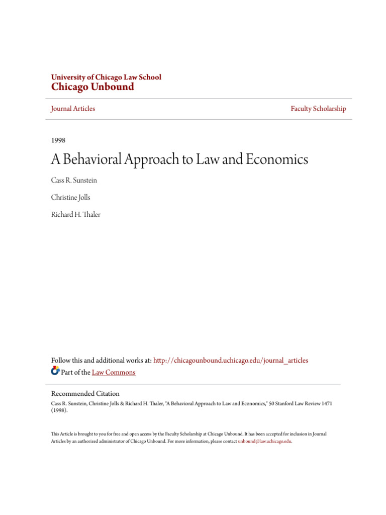 Behavioral Law and Economics Insights | PDF | Economics | Behavioral ...