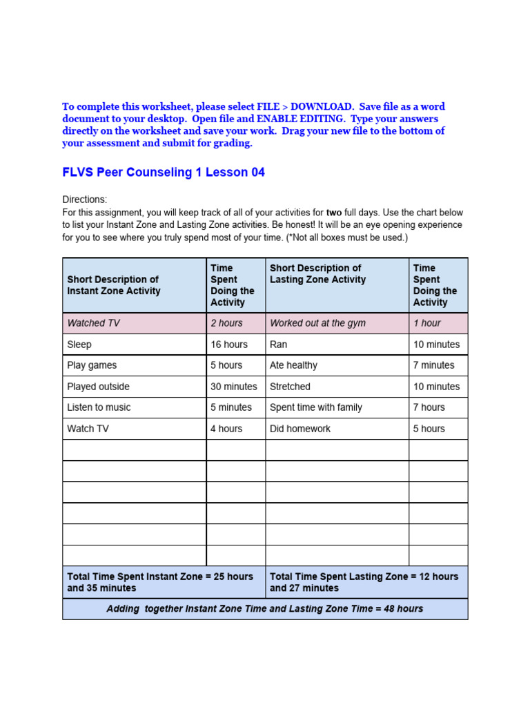 Time Management Activity Worksheet | PDF | Psychology