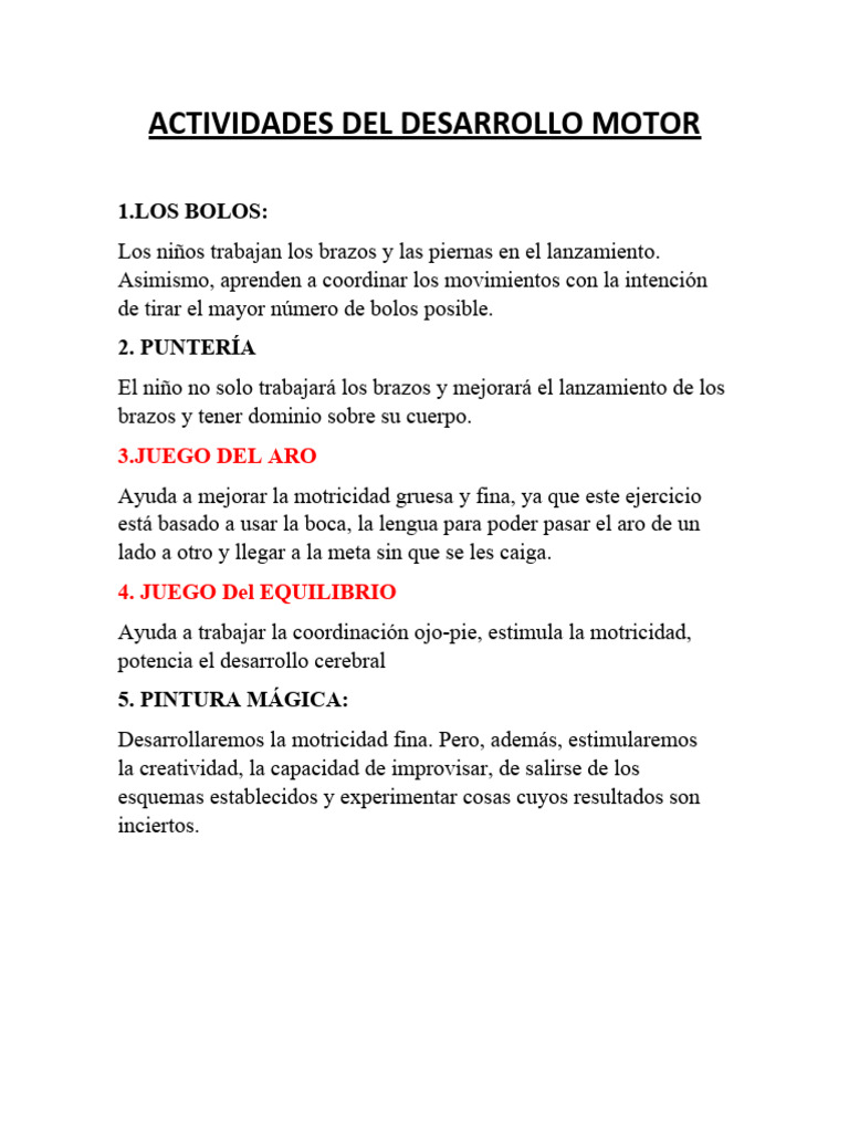 Actividades Del Desarrollo Motor | PDF | Relaciones personales, crianza ...