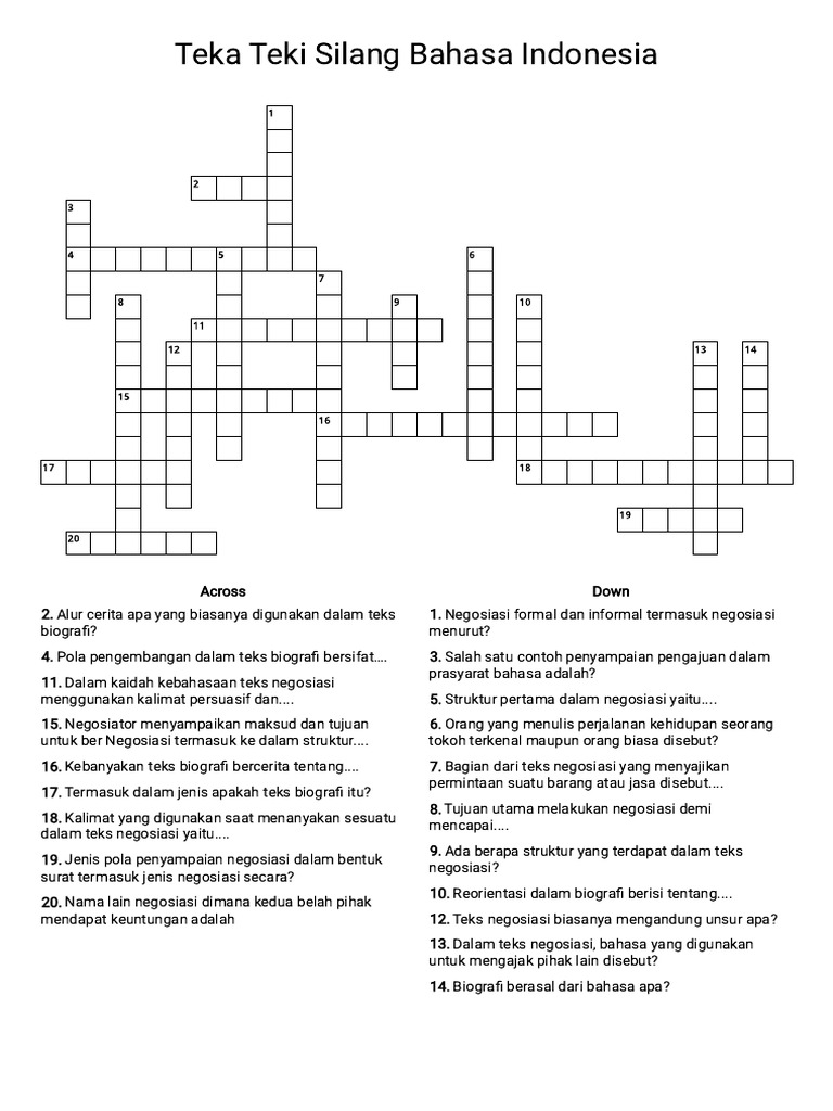 Teka teki silang bahasa indonesia crossword labs pdf