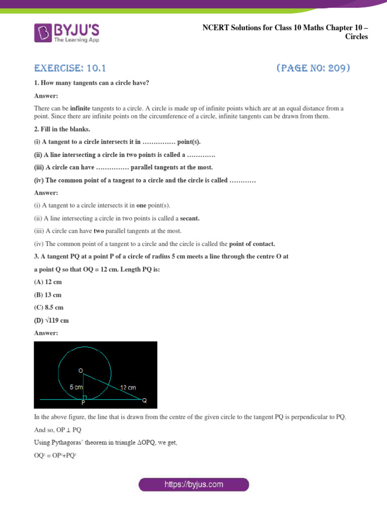 Class 10 NCERT Solutions: Circles | PDF | Circle | Perpendicular
