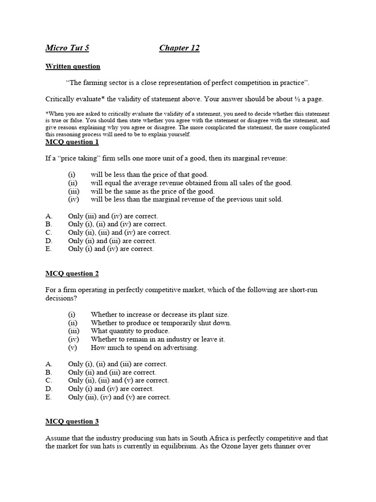 Tutorial+5 | PDF | Long Run And Short Run | Perfect Competition