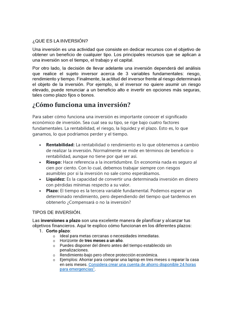 Definición y Tipos de Inversión | PDF | Inversiones | Ciencias económicas