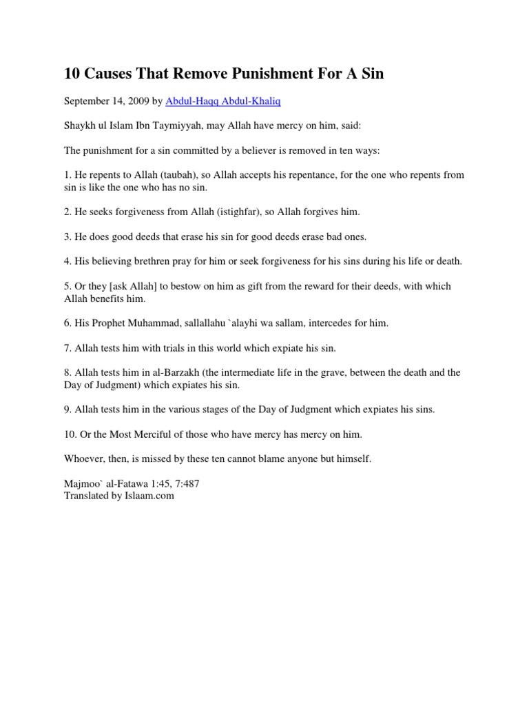 10 Ways to Remove Sin Punishment | PDF | Sin | Religious Faiths