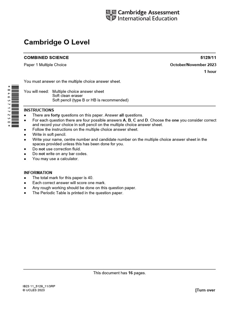Cambridge O Level Combined Science Paper 1 | PDF | Redox | Molecules