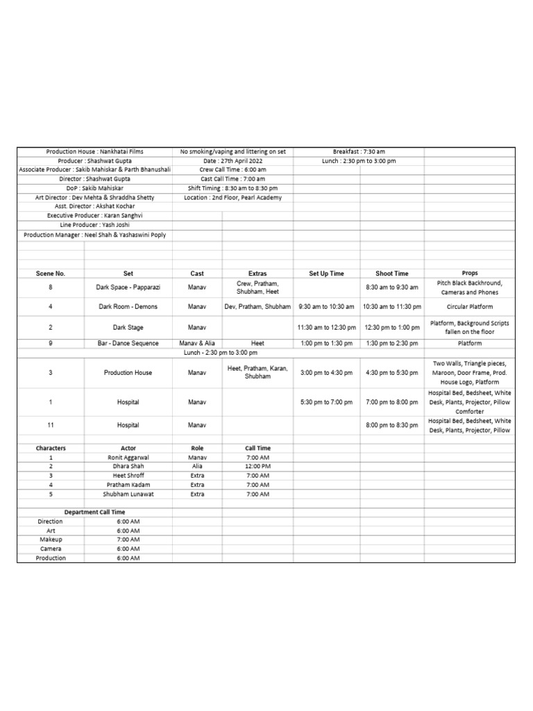 In the loop day 2 call sheet pdf